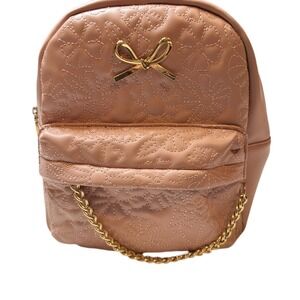 Betsey Johnson Blush Pink Floral‎ Quilted Mini Backpack Bow Chain Accent